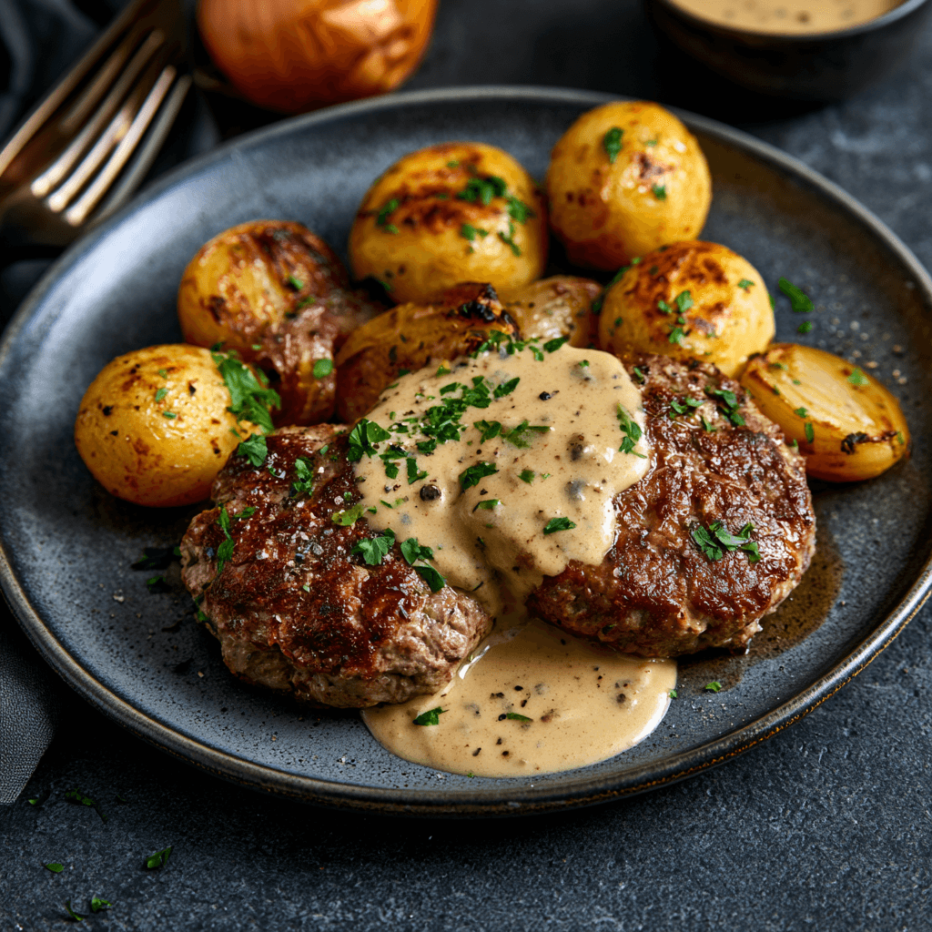 Swedish Hamburger Steak with Onion Cream Sauce