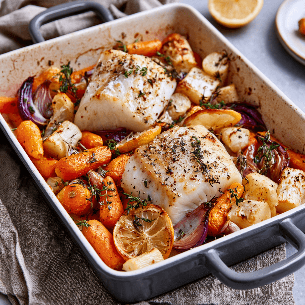Oven-Baked Cod with Root Vegetables